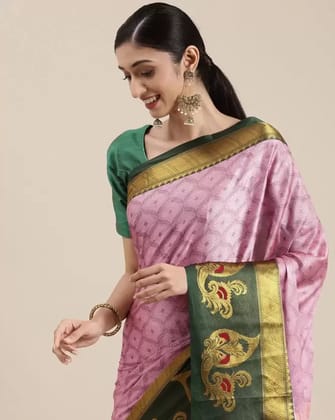 VRUNDA FASHION CLUB  Woven Bollywood Jacquard Saree with blouse  (Pink)