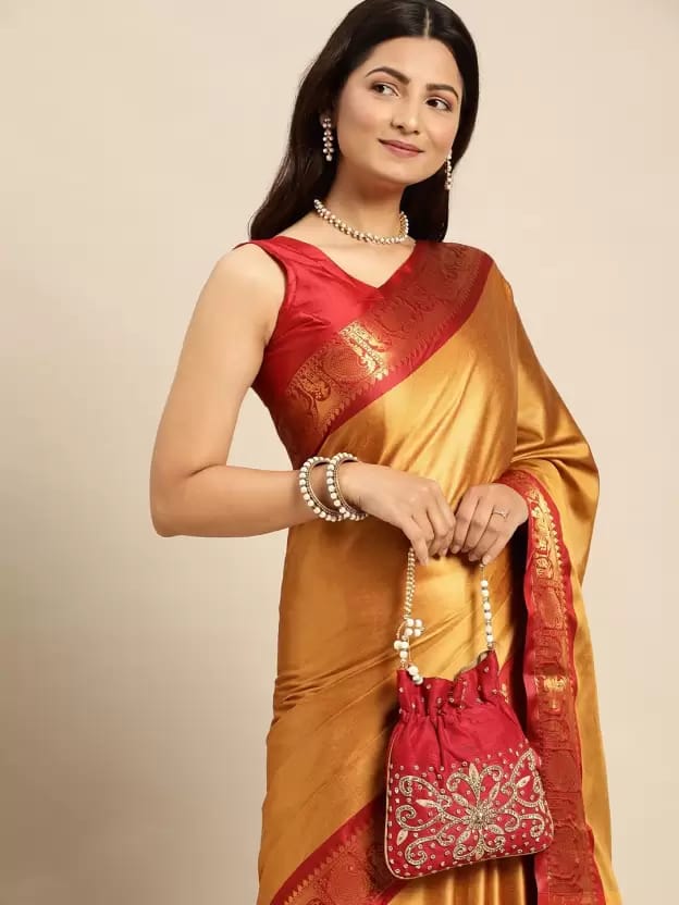 85% OFF on VILLAGIUS Self Design, Color Block, Embellished, Woven,  Solid/Plain Kovai Pure Silk, Cotton Silk Saree(Mustard) on Flipkart |  PaisaWapas.com