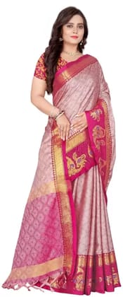 VRUNDA FASHION CLUB  Self Design Gadwal Cotton Silk Saree  with blouse(Multicolor)