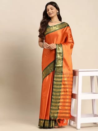 VRUNDA FASHION CLUB  Self Design Mysore Cotton Silk Saree  (Cream)