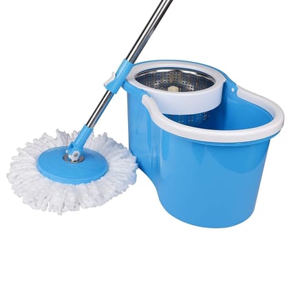 JAIN STAR Blue 360° Spin Steel Bowl Bucket Mop Set with an Additional Refill