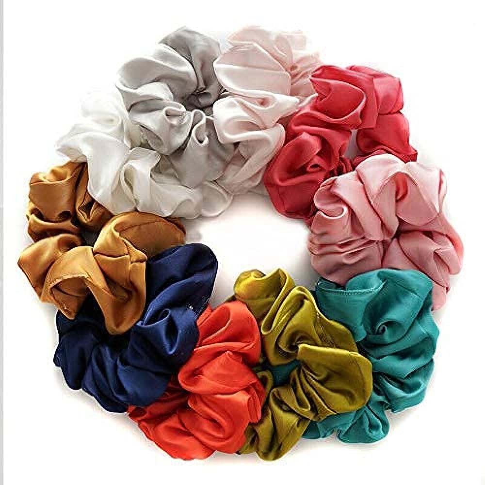 Hair Scrunchies for Women Large Scrunchie Satin Oversized Silk Thick Elastic Hair Ties Jumbo Hair Scrunchies 12 Pack (black,white,pink, champagne,navy,yellow)