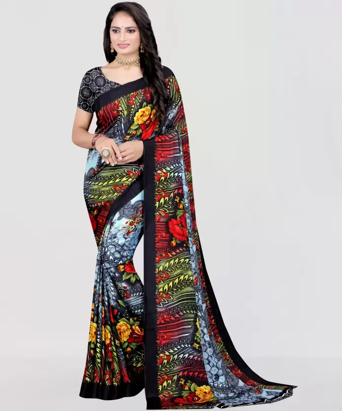 Yellow Printed Crepe Sarees Get Extra 10% Discount on All Prepaid Tran –  Dailybuyys