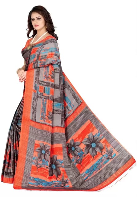 Blue Printed Crepe Saree