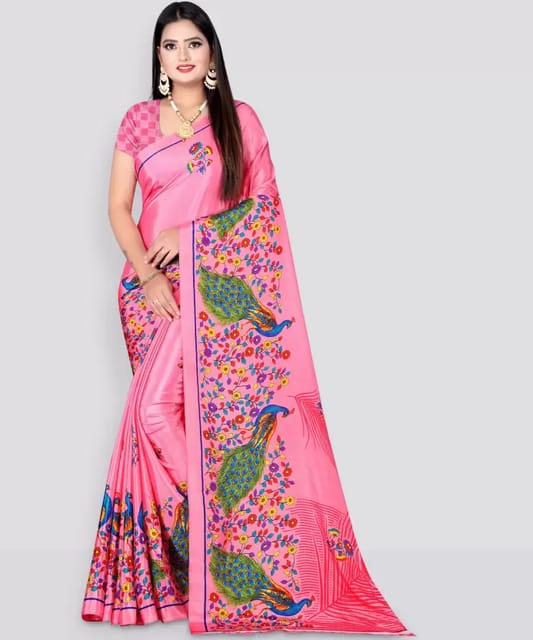 Vishal Prints Rama Green Digital Print Crepe Saree