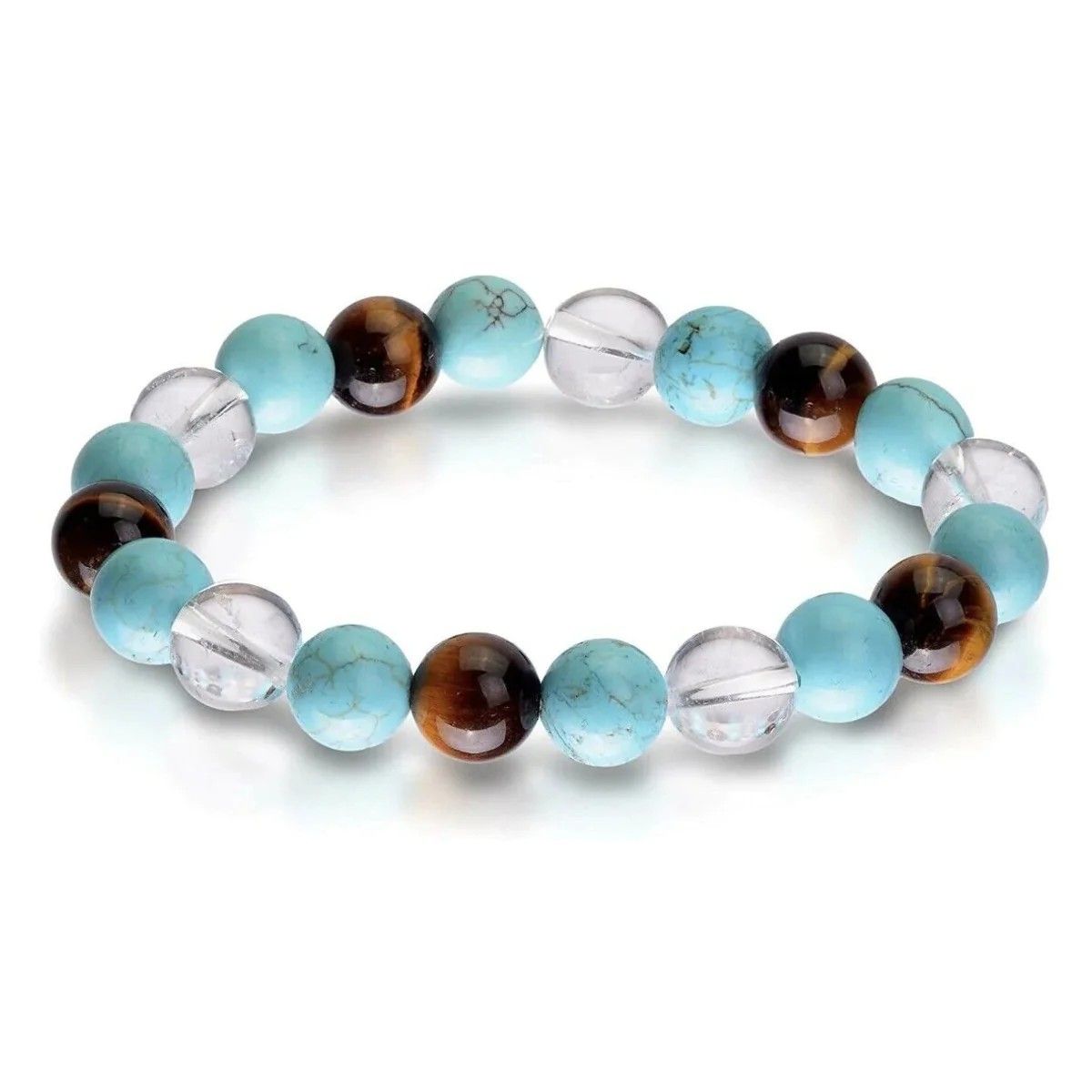 Ekdant Triple Stone Ultimate Student Bracelet helps Studying, Mental Focus and Memory – Turquoise, Crystal Quartz & Tiger Eye – Bracelet for Student – Focus Bracelet - Gemstone Beaded Stretch Bracelet