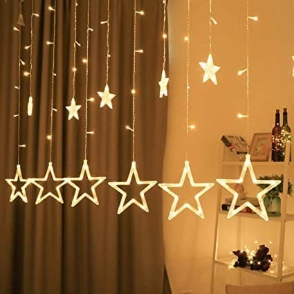 Ekdant Star Curtain Light 6 Big Star 6 Small Star 138 Led Lights With 8 Flashing Modes For Decoration For Diwali, Christmas, Birthday