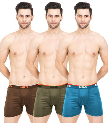 NRG Mens Cotton Assorted Colour Rib PocketTrunks ( Pack of 3 Light Brown - Light Green - Turquoise ) G14