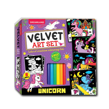 Dreamland Unicorn - Velvet Art Set With 10 Free Sketch Pens : Children Colouring Activity Pack Box set