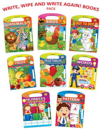 Write and Wipe 8 Books Pack for Age 2+ - With Free Pen | Patterns, Animals, Birds, Dot to Dot, Fruit, Vegetables, Words, Activity [Paperback] Dreamland Publications