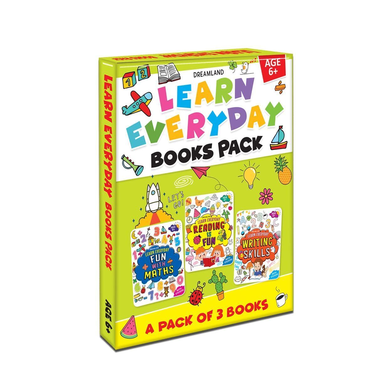 Learn Everyday Books Pack Age 6+ - A Set of 3 Books - Reading is Fun, Fun with Maths, Writing Skills Dreamland Publications