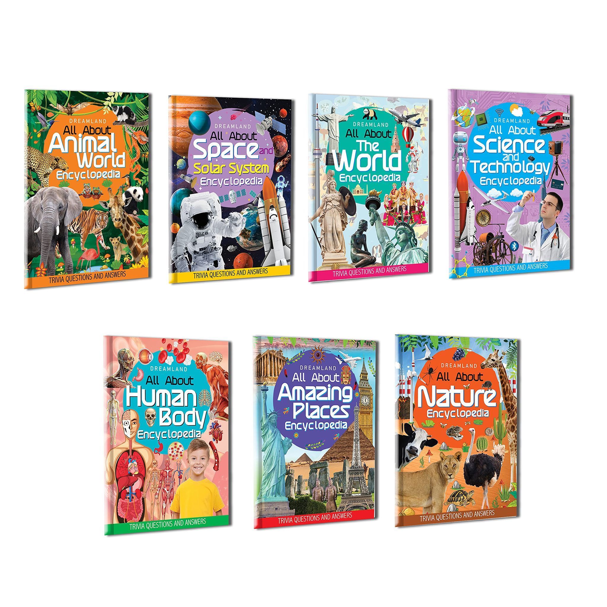 Children Encyclopedia Books Pack for Age 5 - 15 Years- All About Trivia Questions and Answers|Animals World, Space and Solar System, The World, Sci and Tech, Human Body, Amazing Places, Nature [Paperback] Dreamland Publications