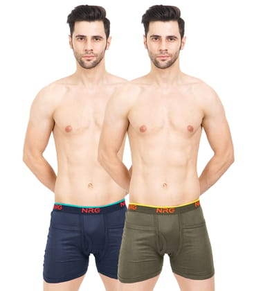 NRG Mens Cotton Assorted Colour Rib Pocket Trunks ( Pack of 2 Navy Blue - Dark Green ) G14