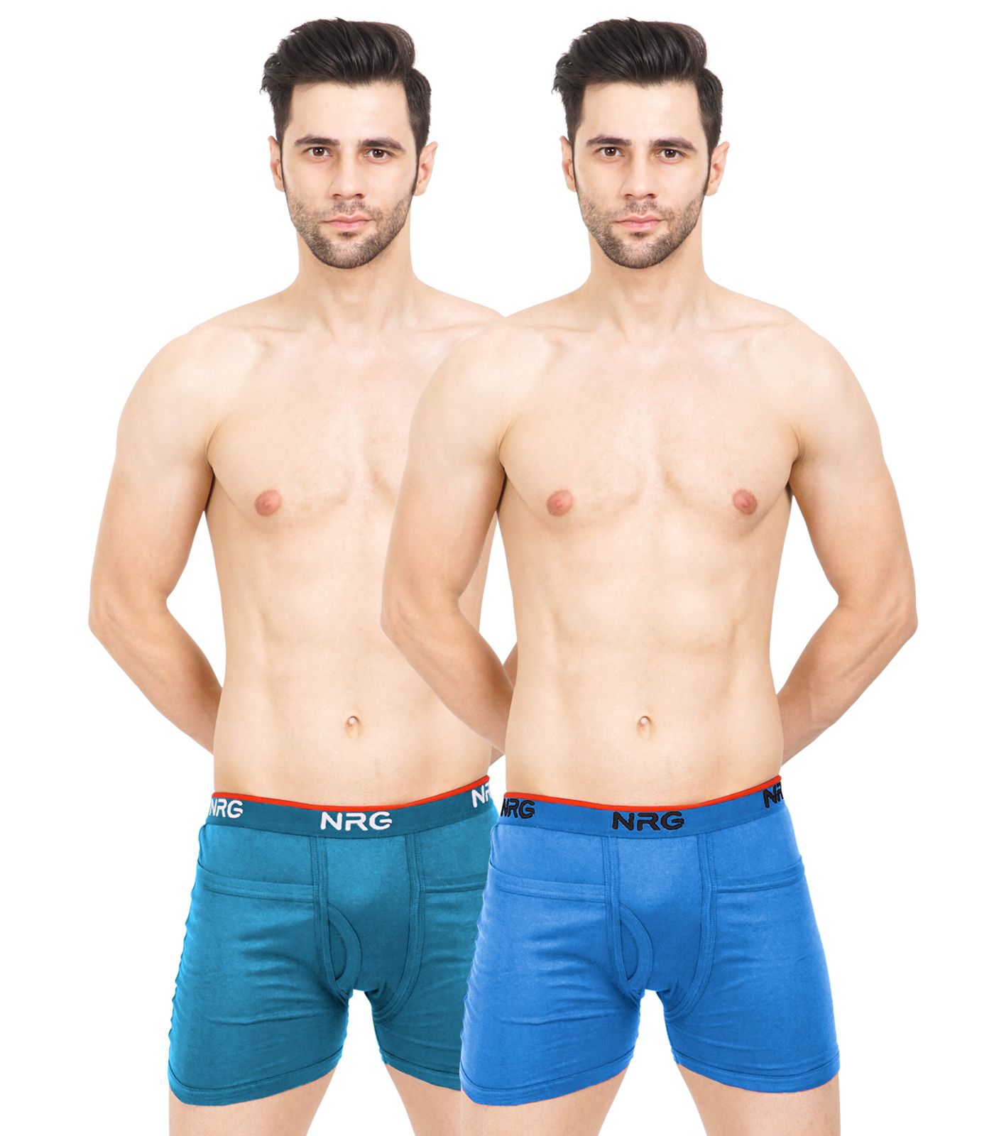 NRG Mens Cotton Assorted Colour Rib Pocket Trunks ( Pack of 2 Turquoise - Light Blue ) G14