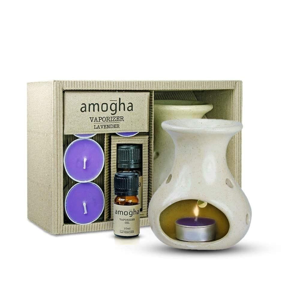 Iris Ceramic Stoneware Fragrance Vapourizer Diya Lavender & Tealights (White)