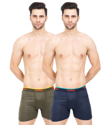 NRG Mens Cotton Assorted Colour Rib Pocket Trunks ( Pack of 2 Dark Green - Navy Blue ) G14