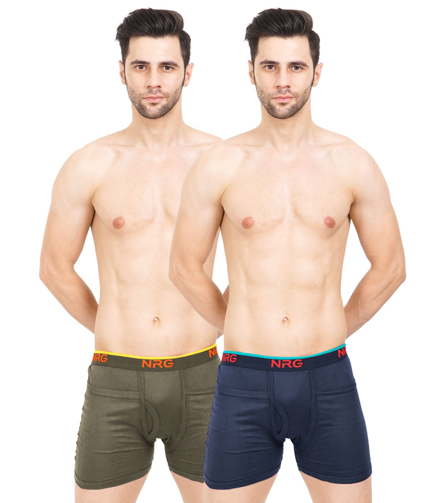 NRG Mens Cotton Assorted Colour Rib Pocket Trunks ( Pack of 2 Dark Green - Navy Blue ) G14