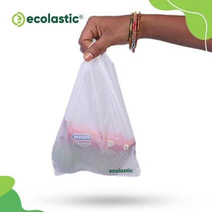100% Compostable U-Cut Carry Bags (White) - 14 x 18 inches - 50 bags/kg - 40 microns I 3 Kg Pack