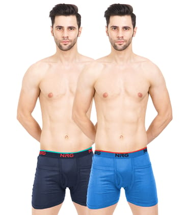 NRG Mens Cotton Assorted Colour Rib Pocket Trunks ( Pack of 2 Navy Blue - Light Blue ) G14