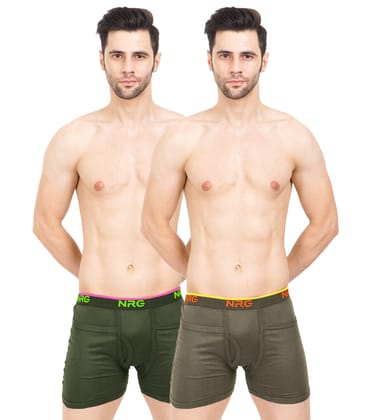 NRG Mens Cotton Assorted Colour Rib Pocket Trunks ( Pack of 2 Military Green - Dark Green ) G14