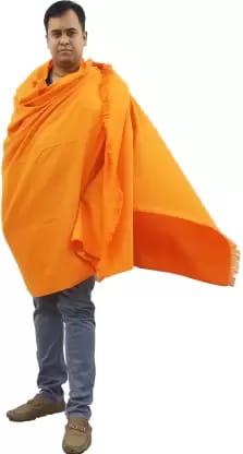 Vrinde Wool Solid Men Shawl  (Orange)