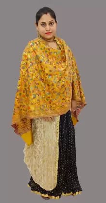 Vrinde Wool Floral Print Women Shawl  (Yellow)