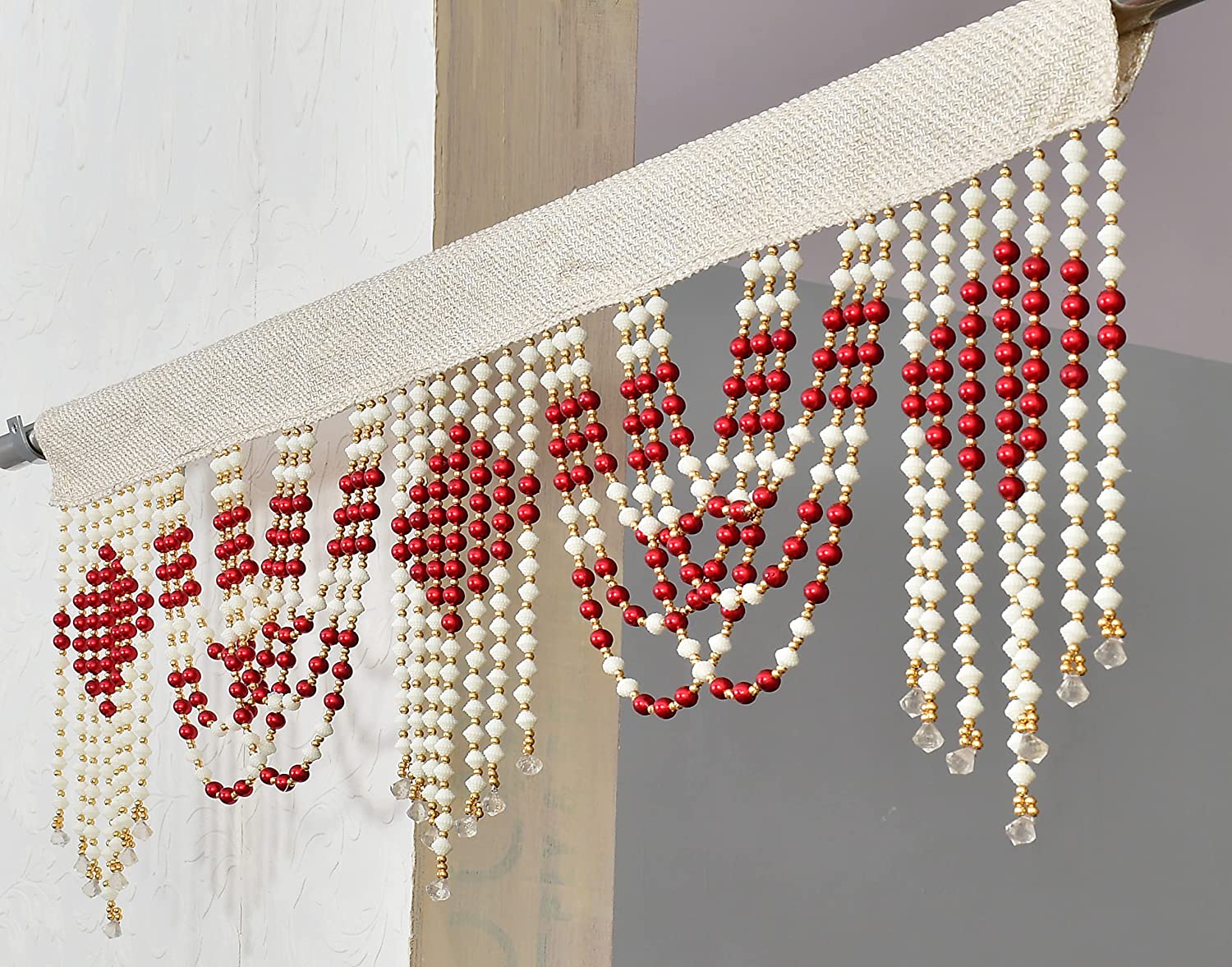 AFSN Pearl Beads toran Curtains Home Decoration - Pearl Crystal String Curtains Hanging with Beads for Door Decoration, MAROON-RED