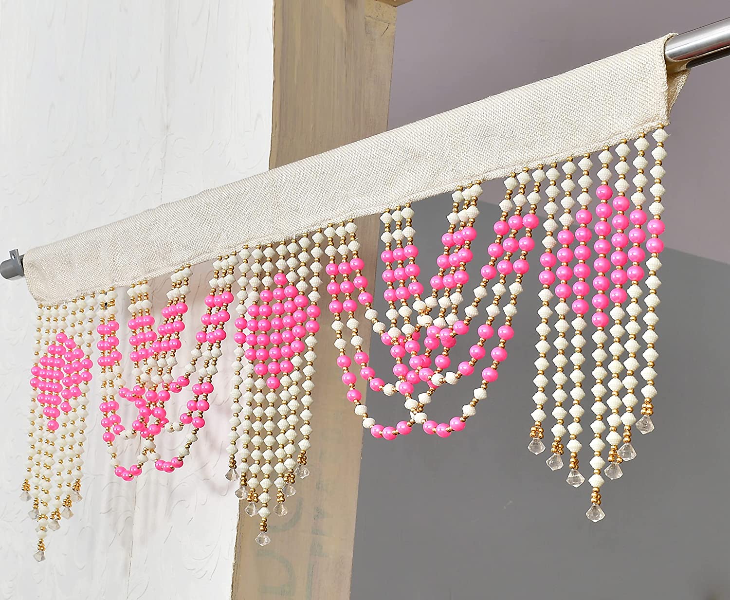 AFSN HOME Pearl Beads toran Curtains Arch hangong for Home Decoration - Pearl Crystal String Curtains Hanging with Beads for Door Decoration, PINK