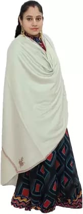 Vrinde Wool Embroidered Women Shawl  (White)