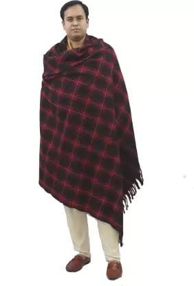 Vrinde Wool Checkered Men, Women Shawl  (Black, Red)