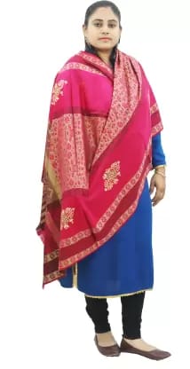 Vrinde Wool Embroidered Women Shawl  (Pink)