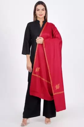 Vrinde Wool Embroidered Women Shawl  (Maroon)