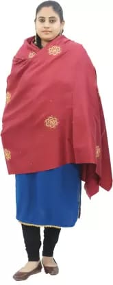 Vrinde Wool Embroidered Women Shawl  (Maroon)