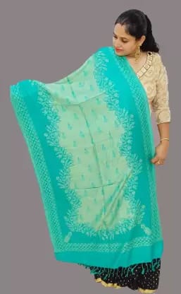 Vrinde Wool Woven Women Shawl  (Aqua Blue)