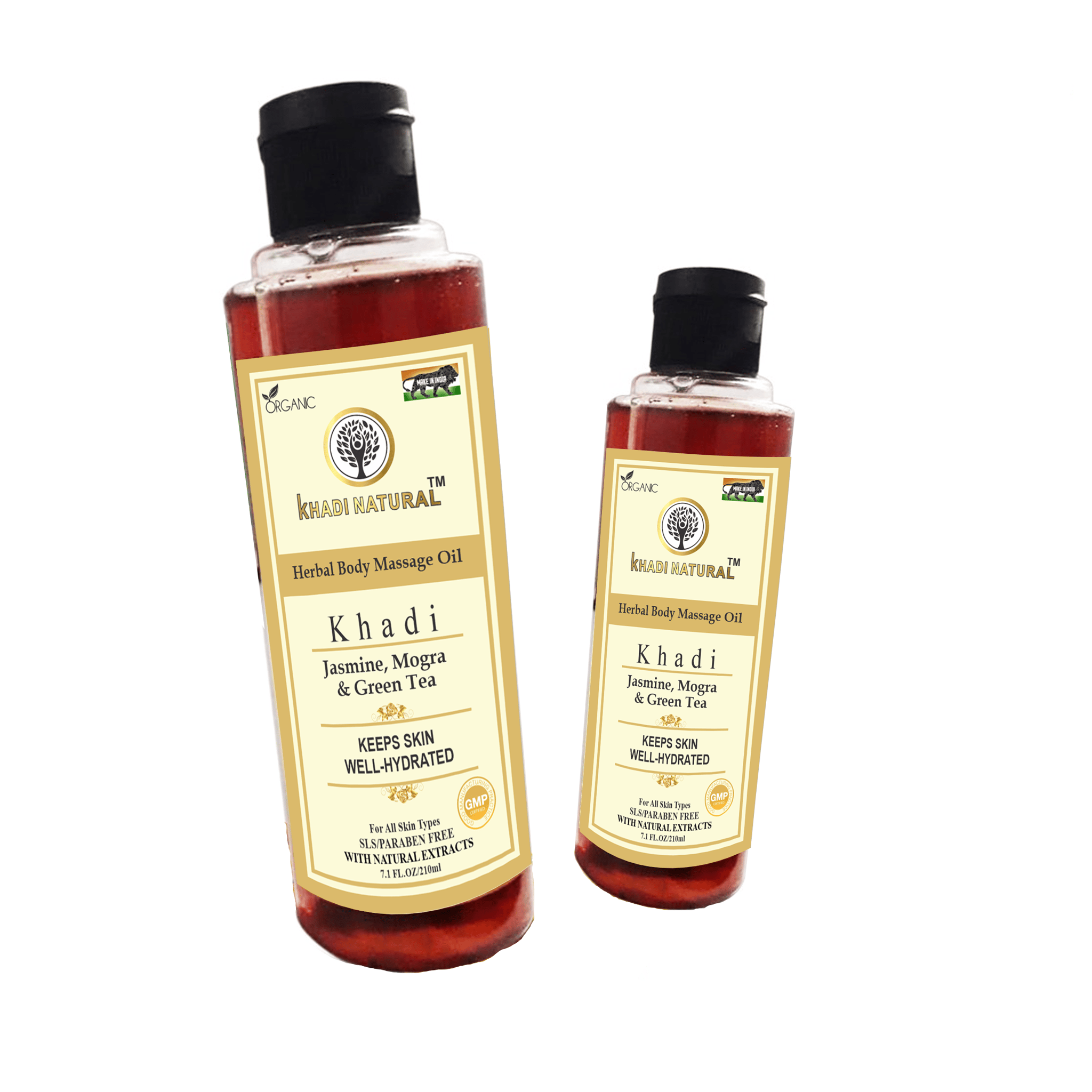 Khadi Natural Herbal Jasmine, Mogra, and Green Tea Massage Oil 210 ML - Relax and Rejuvenate Your Senses Pack 2