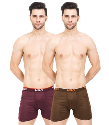 NRG Mens Cotton Assorted Colour Rib Pocket Trunks ( Pack of 2 Maroon - Light Brown ) G14