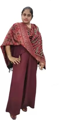 Vrinde Wool Checkered Women Shawl  (Multicolor)