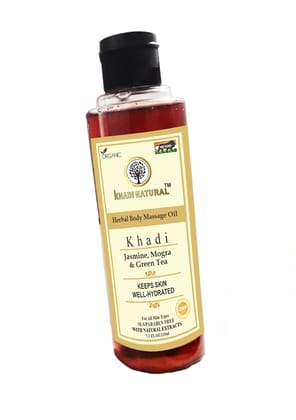 Khadi Natural Herbal Jasmine, Mogra, and Green Tea Massage Oil 210 ML - Relax and Rejuvenate Your Senses