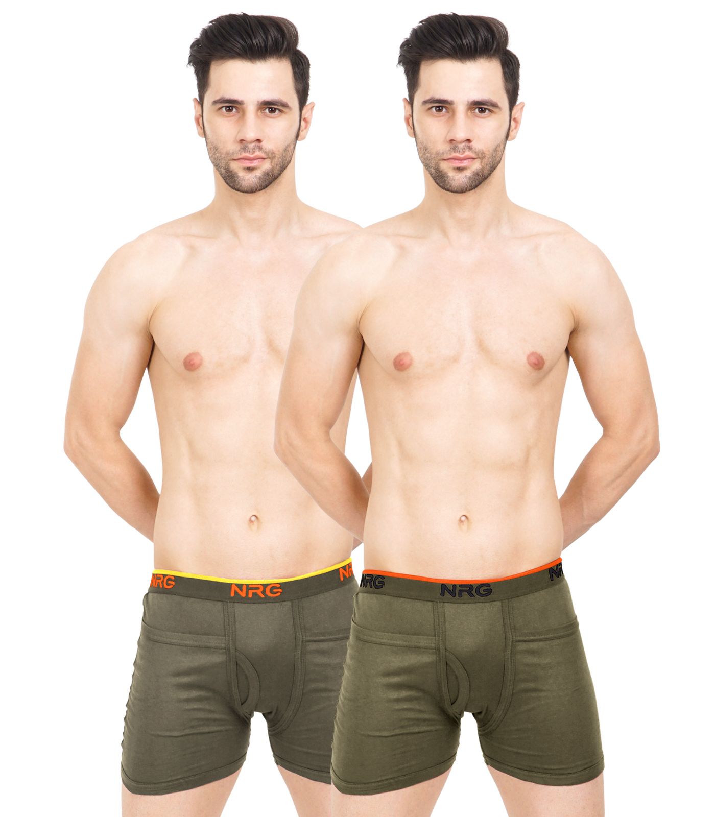 NRG Mens Cotton Assorted Colour Rib Pocket Trunks ( Pack of 2 Dark Green - Light Green ) G14