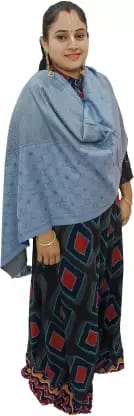 Vrinde Wool Checkered Women Shawl  (Blue)