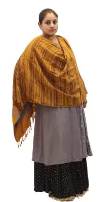 Vrinde Wool Striped Women Shawl  (Yellow)