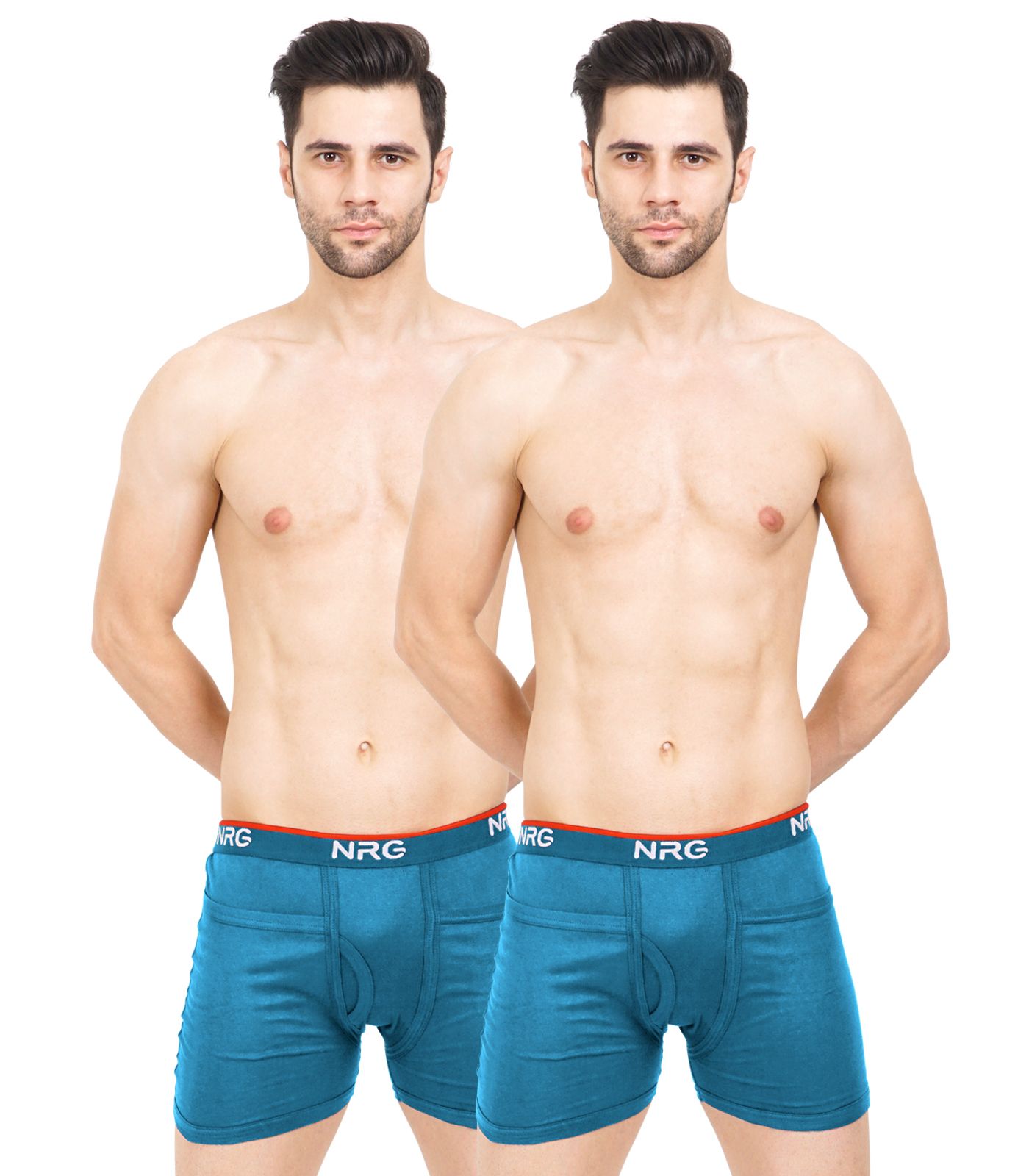 NRG Mens Cotton Assorted Colour Rib Pocket Trunks ( Pack of 2 Turquoise - Turquoise ) G14