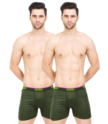 NRG Mens Cotton Assorted Colour Rib Pocket Trunks ( Pack of 2 Military Green - Miliatry Green ) G14