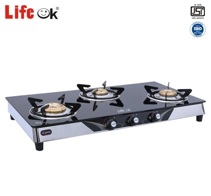 Life ok Glass Top with Stainless Steel Gas Stove Stainless Steel, Glass Manual Gas Stove