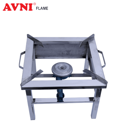 Avni S.S Square Single Burner Gas Stove Steel Bhatti (Chula) (Large) Stainless Steel Manual Gas Stove