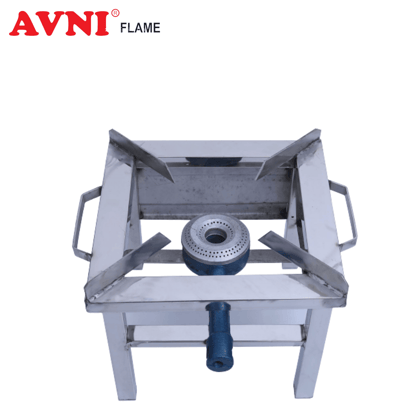 Avni S.S Single Burner Square Commercial Gas Stove Canteen Bhatti (MEDIUM) Stainless Steel Manual Gas Stove