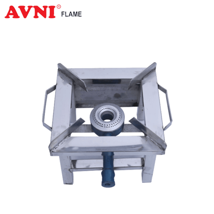 Avni S.S Square Single Burner Gas Stove Steel Bhatti (Chula) (SMALL) Stainless Steel Manual Gas Stove