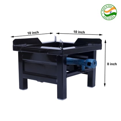 Avni M.S Square Single Burner Gas Stove Powder Koted Bhatti (Chula) (Small) Cast Iron Manual Gas Stove