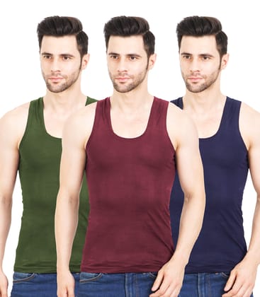 NRG Men Sleeveless Colour Cotton Vest ( Pack of 3 Military Green - Maroon - Navy Blue ) G23