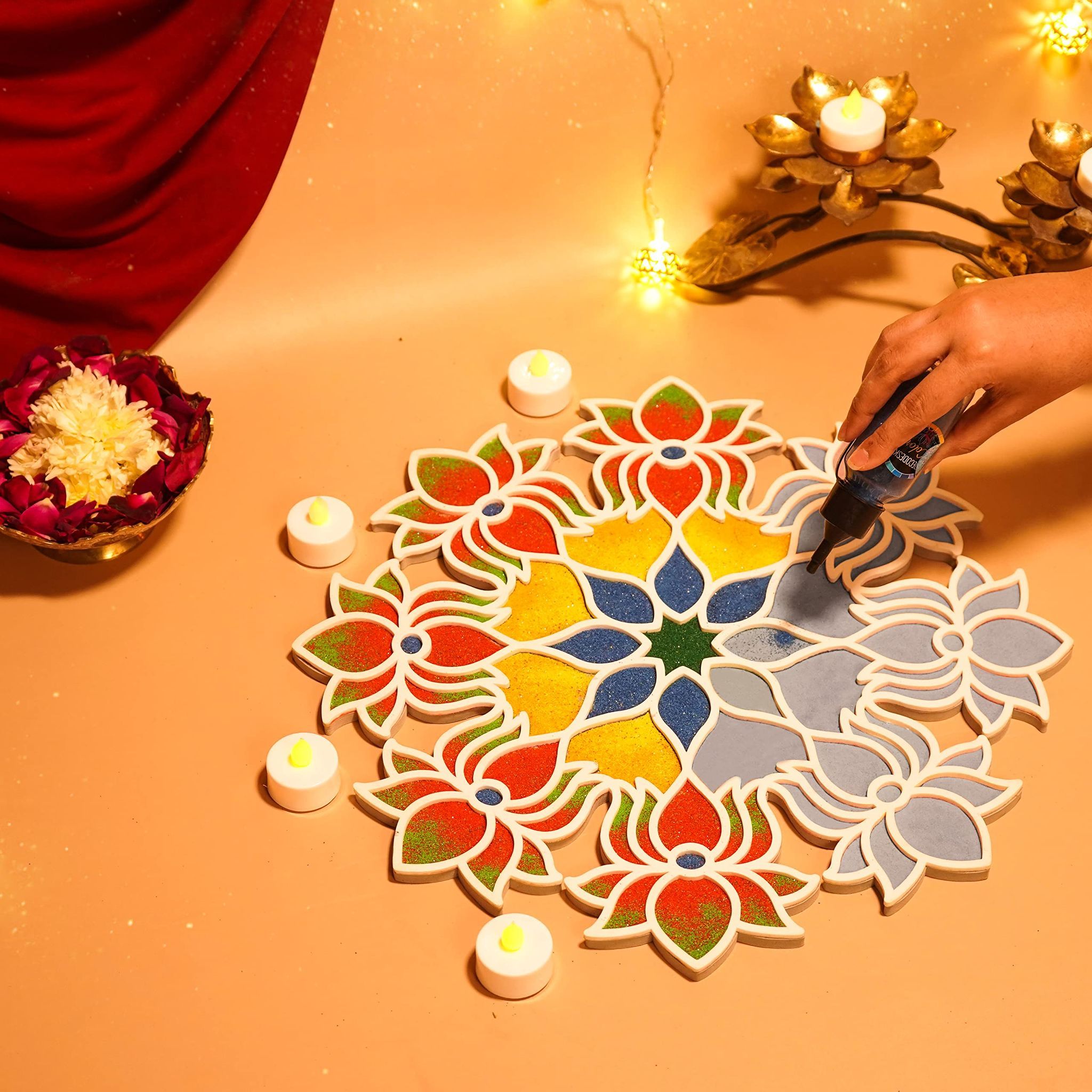 Decodesk Island Rangoli Ananta design (16 inches) | Available in other 3 sizes � 11 inches,22 inches, & 34 inches | Floating Rangoli | Waterproof Rangoli | Rangoli template (16inches) | Diwali Decor | Portable Rangoli